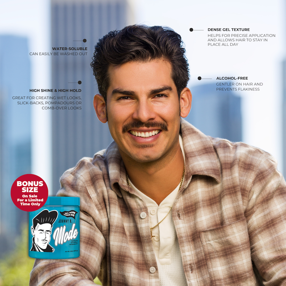 Mode Styling Gel Bonus size: water soluble, high shine and hold, dense texture, alcohol free