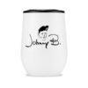 White tumbler cup with Johnny B. logo